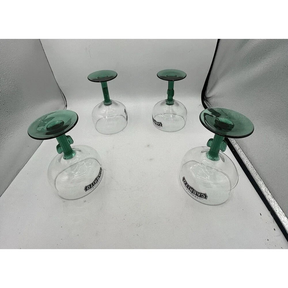 Cabrito Tequila Margarita Glasses Set of 4 Green Cactus Stem Barware